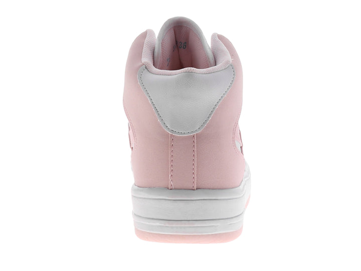 Tenis marca PANAM en colores blanco y rosa, con agujetas rosas y suela blanca.