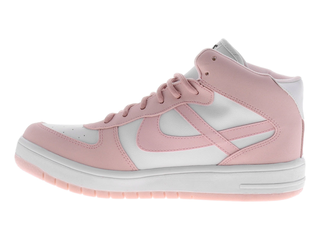 Tenis marca PANAM en colores blanco y rosa, con agujetas rosas y suela blanca.