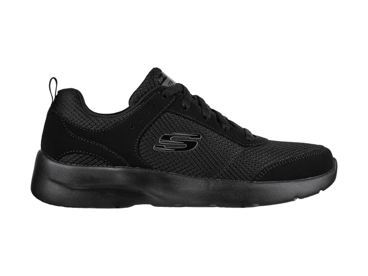 Tenis deportivos Skechers para mujer en color negro total con acabado en malla y sintético.