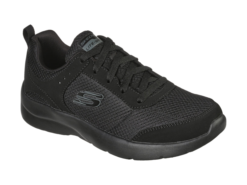 Tenis deportivos Skechers para mujer en color negro total con acabado en malla y sintético.