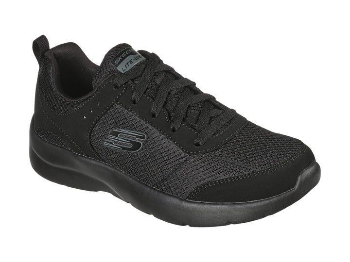 Tenis deportivos Skechers para mujer en color negro total con acabado en malla y sintético.
