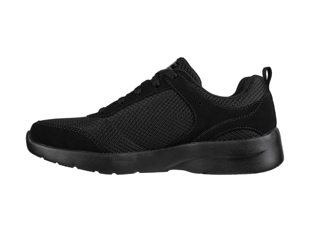 Tenis deportivos Skechers para mujer en color negro total con acabado en malla y sintético.