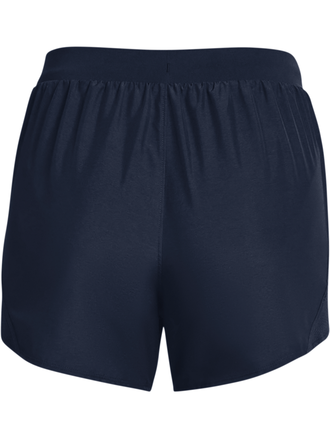 Mujer vistiendo shorts deportivos Under Armour color azul marino con cintura elástica.