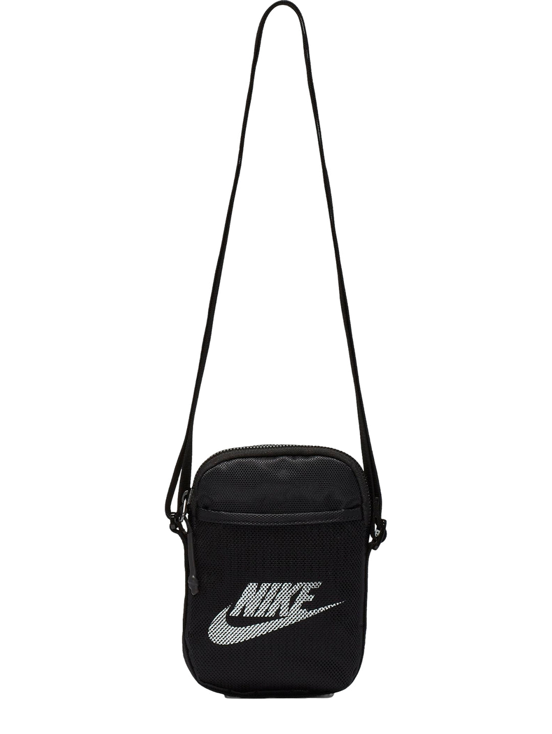 Bolso crossbody Nike negro con logotipo blanco frontal y correa larga.