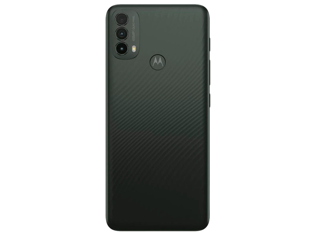 Teléfono inteligente Motorola Libre E40 en color gris, vista frontal y posterior sobre fondo blanco.