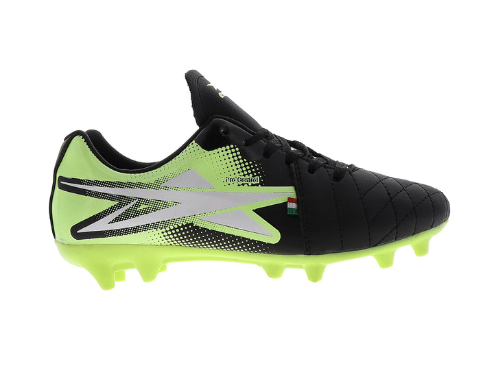 Zapato de fútbol EESCORD en color negro y amarillo neón con detalles blancos y suela de tacos.