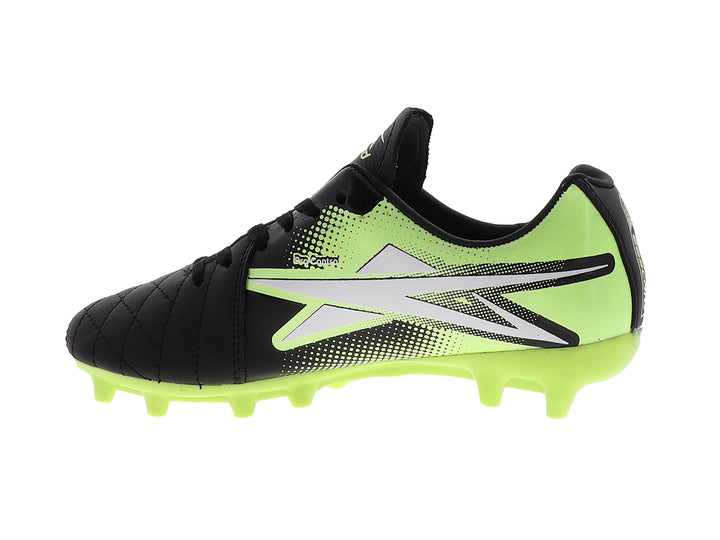 Zapato de fútbol EESCORD en color negro y amarillo neón con detalles blancos y suela de tacos.