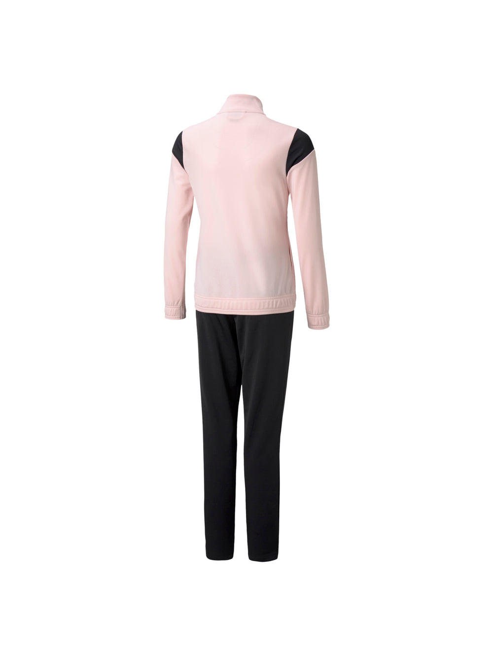 Conjunto deportivo PUMA compuesto por chaqueta color rosa lotus y pantalón negro.