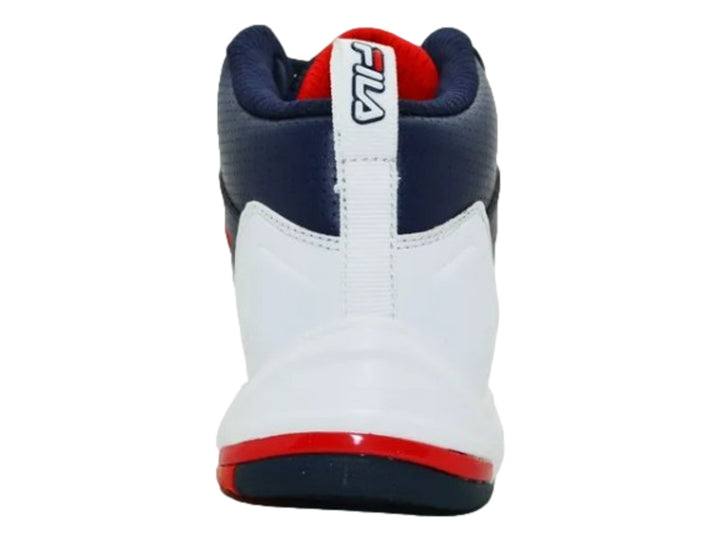 Tenis de baloncesto FILA Spitfire 3 para hombre en colores azul marino, blanco y rojo.
