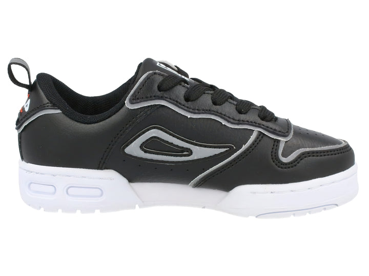 Tenis deportivos FILA para Niño en color negro con suela blanca y detalles en plata.