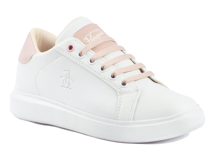 Tenis blancos con detalles y cordones en color rosa de la marca Penguin.
