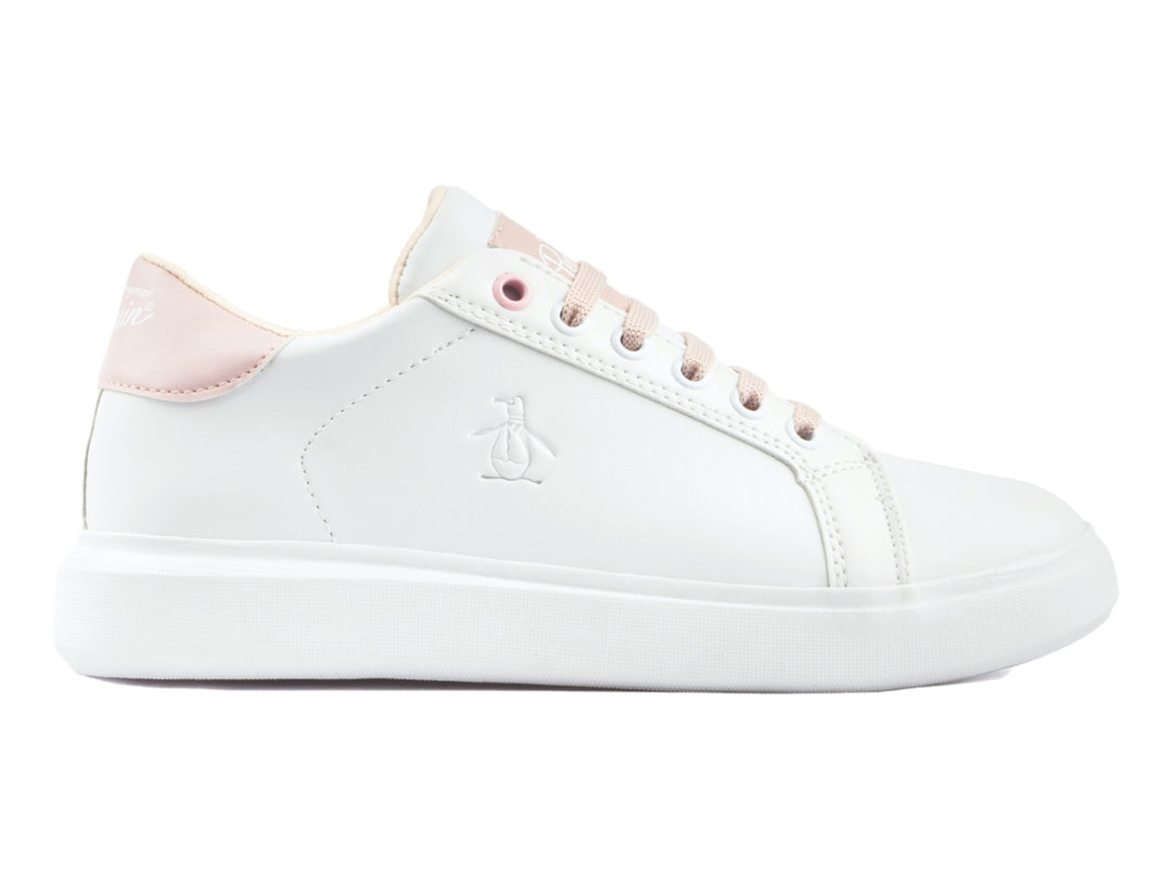 Tenis blancos con detalles y cordones en color rosa de la marca Penguin.