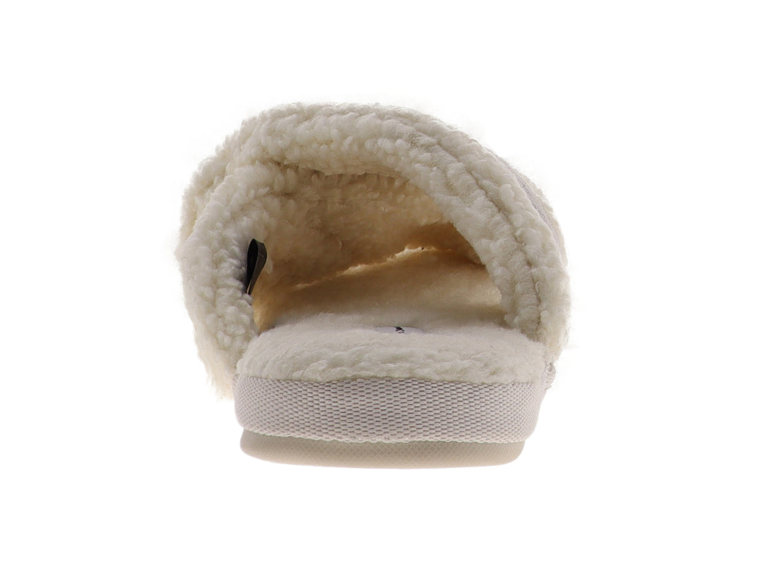 Pantufla amarilla de Tommy Hilfiger con textura de peluche y banda superior con logotipo.