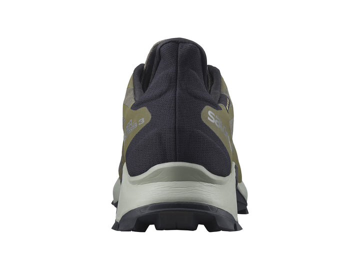Tenis Salomon Supercross 3 GTX en color verde oliva con detalles en negro y suela todoterreno.