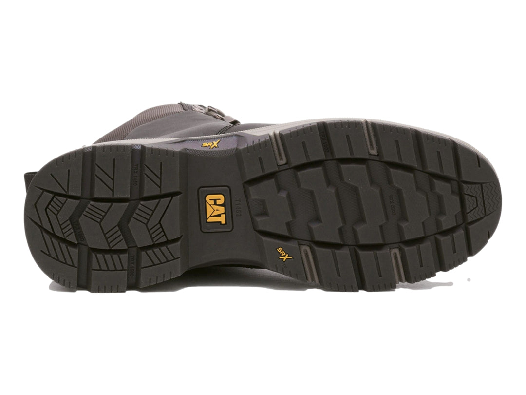 Bota Caterpillar color marrón Demitasse con suela beige y cordones, diseño robusto para senderismo o trabajo.
