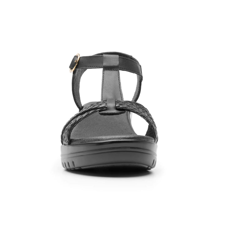 Sandalia negra Flexi Emily para mujer con plataforma y detalle trenzado en la parte frontal.