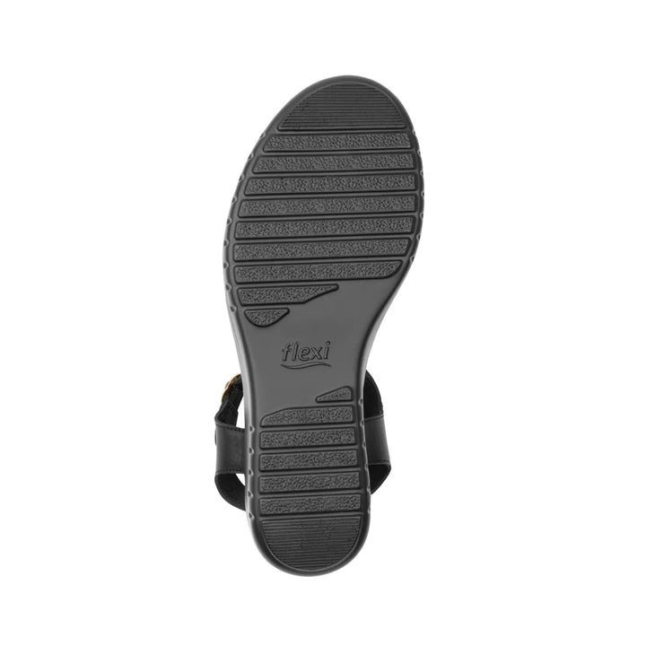Sandalia negra Flexi Emily para mujer con plataforma y detalle trenzado en la parte frontal.