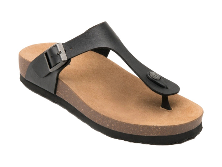 Sandalia Flexi color negro con plantilla beige y correa ajustable con hebilla.
