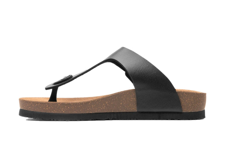 Sandalia Flexi color negro con plantilla beige y correa ajustable con hebilla.