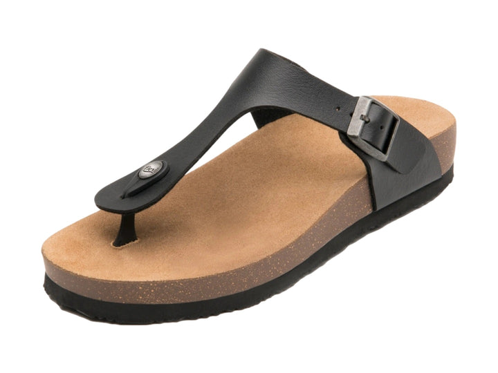 Sandalia Flexi color negro con plantilla beige y correa ajustable con hebilla.