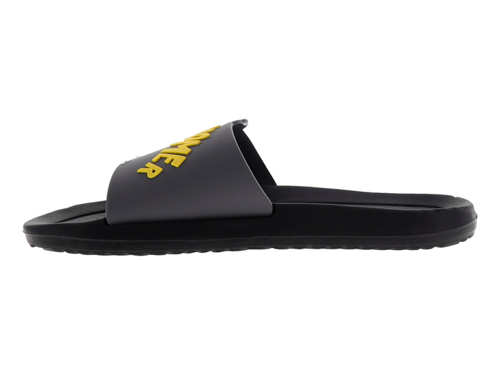 Sandalia slide negra con estampado de Homer Simpson en la parte superior.