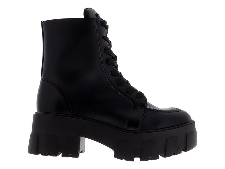 Bota negra de plataforma con suela track y agujetas para mujer, marca Westies.