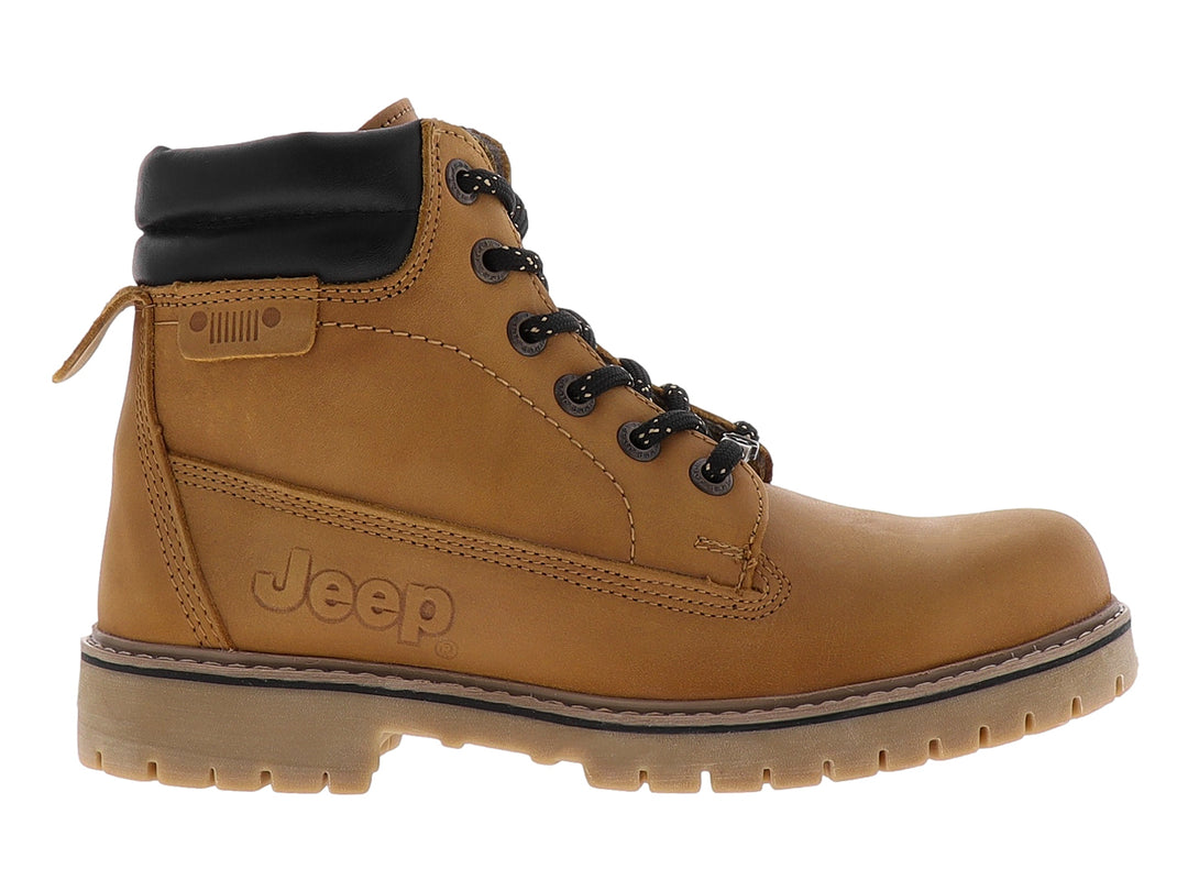 Botas Jeep Fleetvan para hombre en color miel con cuello negro y suela gruesa.