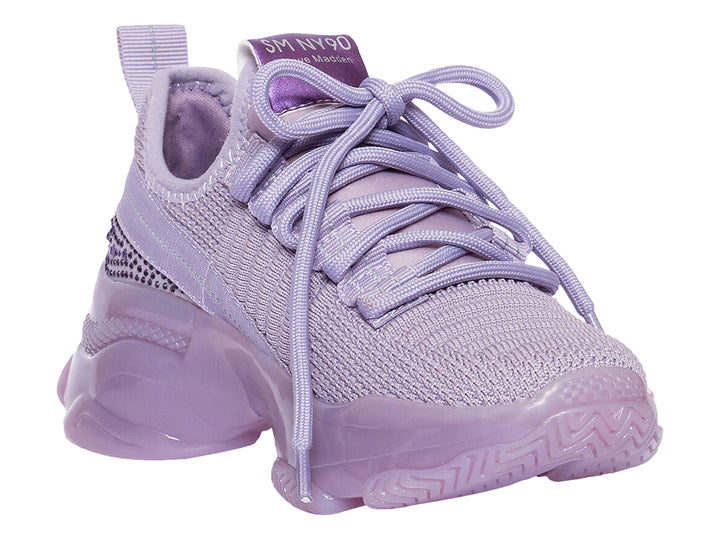 Tenis deportivos Steve Madden Jmaxim en color lila con suela gruesa y cuerpo de tela tejida.