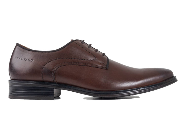 Zapato formal de cuero color café con cordones y suela negra.
