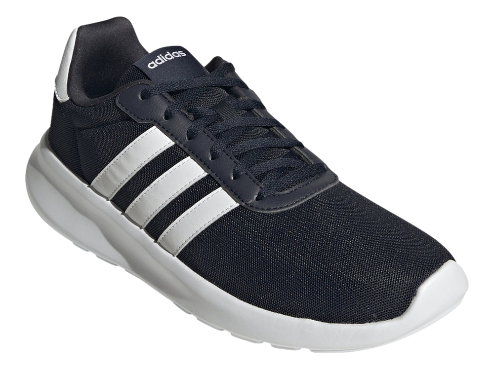 Tenis deportivos Adidas Lite Racer 3.0 color azul marino con franjas y suela blanca.