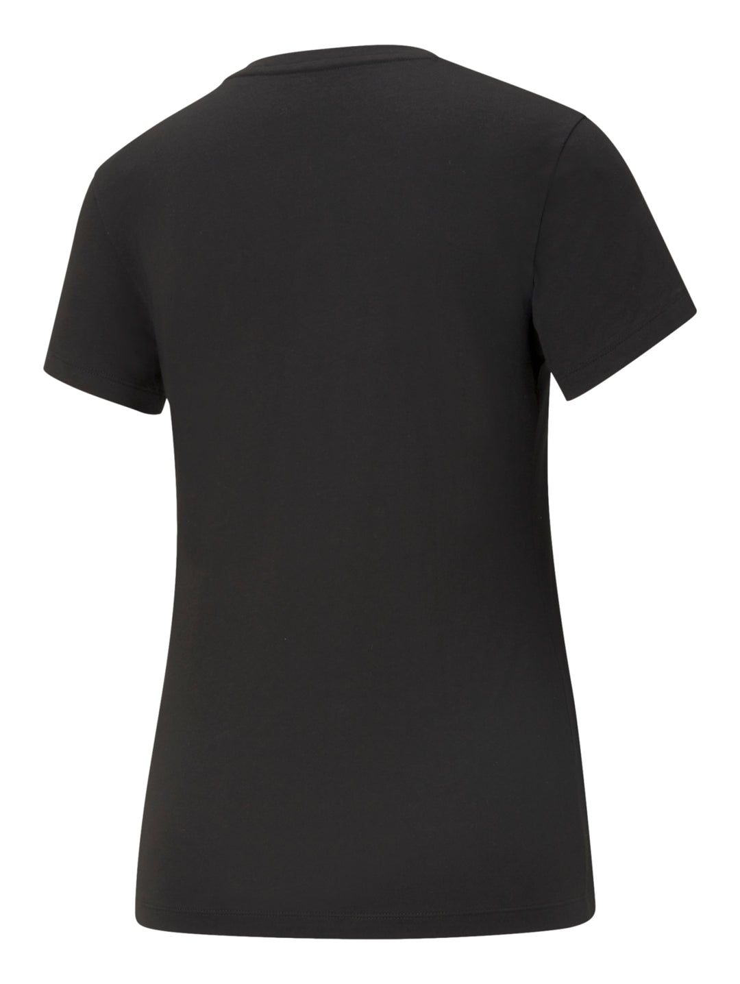 Mujer vistiendo playera deportiva PUMA de color negro con logotipo blanco en el pecho.