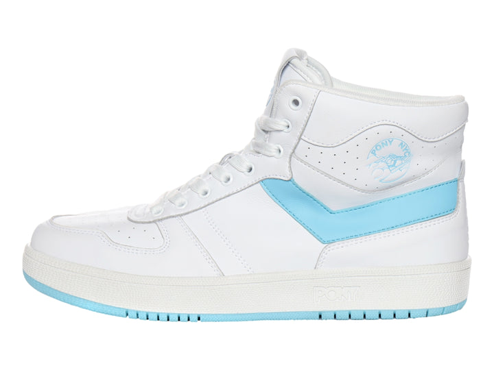Tenis PONY City Wings HI color blanco con detalles y suela en azul claro.