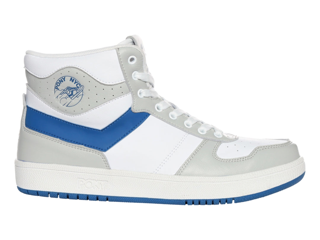 Tenis PONY City Wings HI de corte alto en colores blanco, gris y azul.
