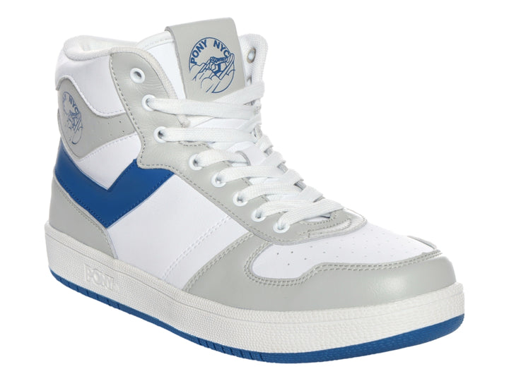 Tenis PONY City Wings HI de corte alto en colores blanco, gris y azul.