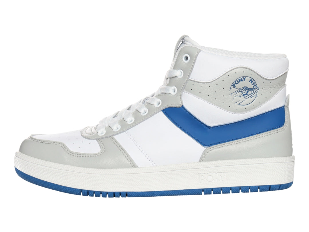 Tenis PONY City Wings HI de corte alto en colores blanco, gris y azul.