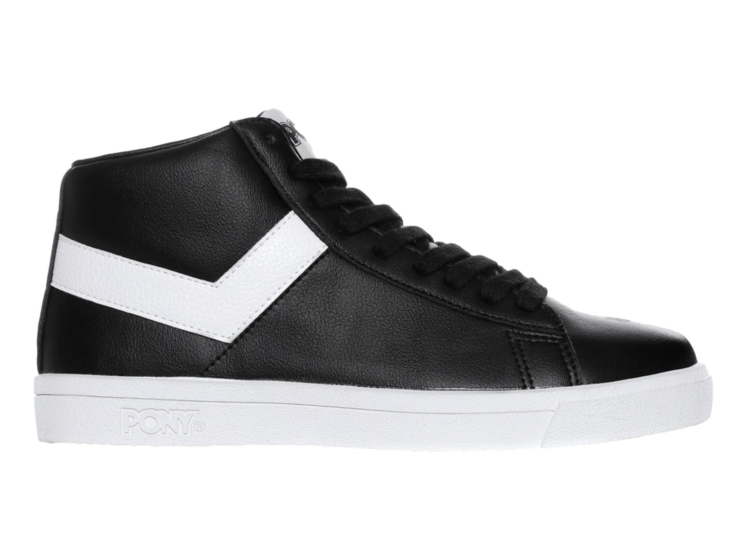 Tenis PONY de bota color negro con detalle en V blanco y suela blanca.