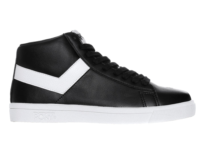 Tenis PONY de bota color negro con detalle en V blanco y suela blanca.