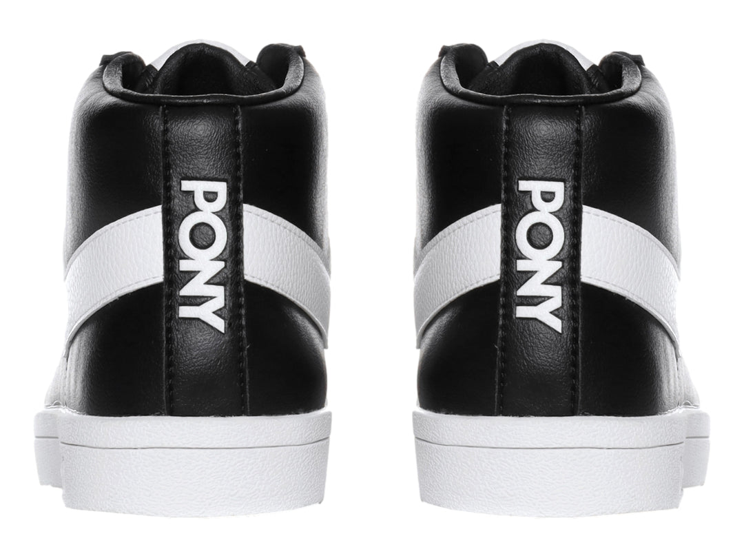 Tenis PONY de bota color negro con detalle en V blanco y suela blanca.