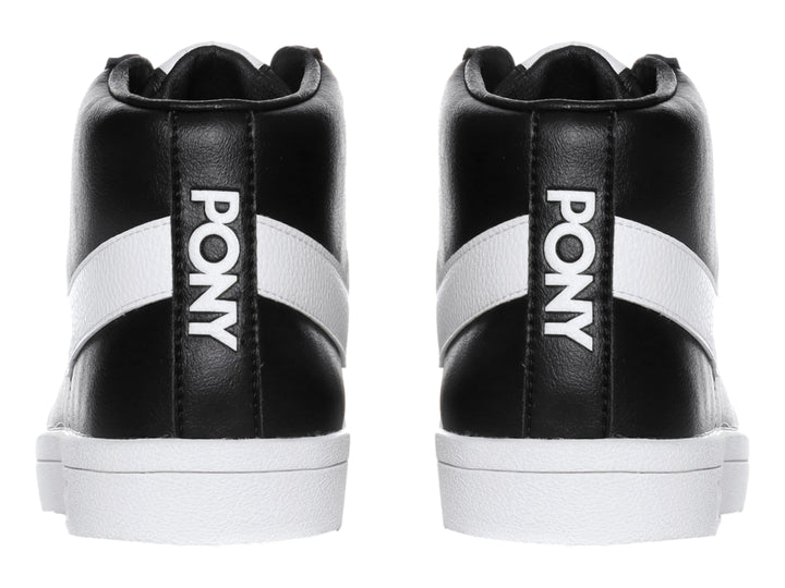 Tenis PONY de bota color negro con detalle en V blanco y suela blanca.