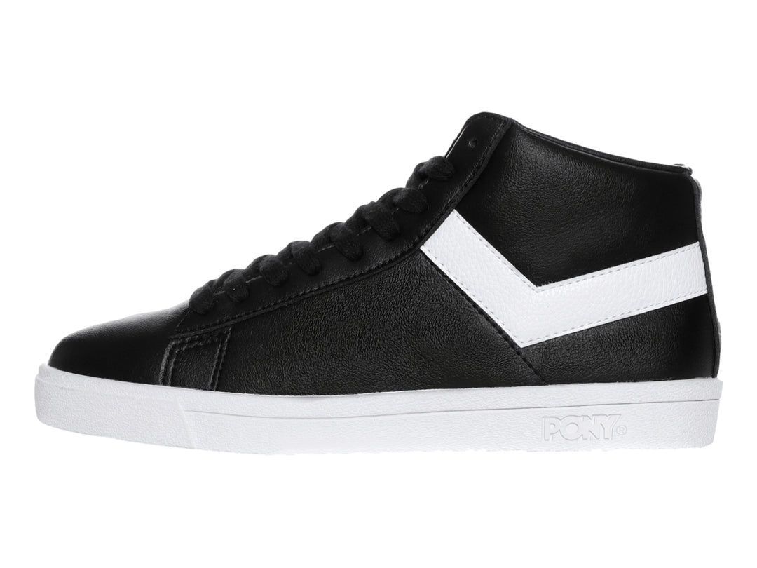 Tenis PONY de bota color negro con detalle en V blanco y suela blanca.