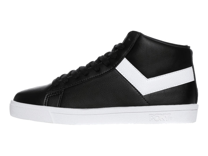 Tenis PONY de bota color negro con detalle en V blanco y suela blanca.