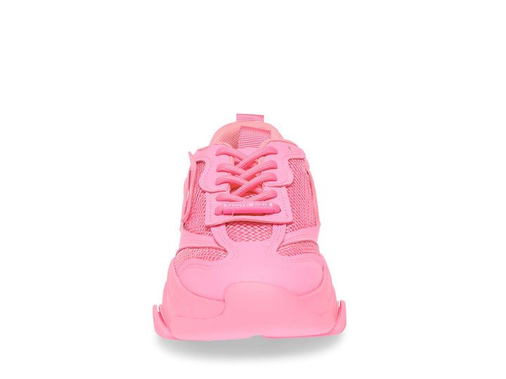 Tenis Steve Madden Posses Sion en color rosa intenso con suela gruesa y detalles de malla.