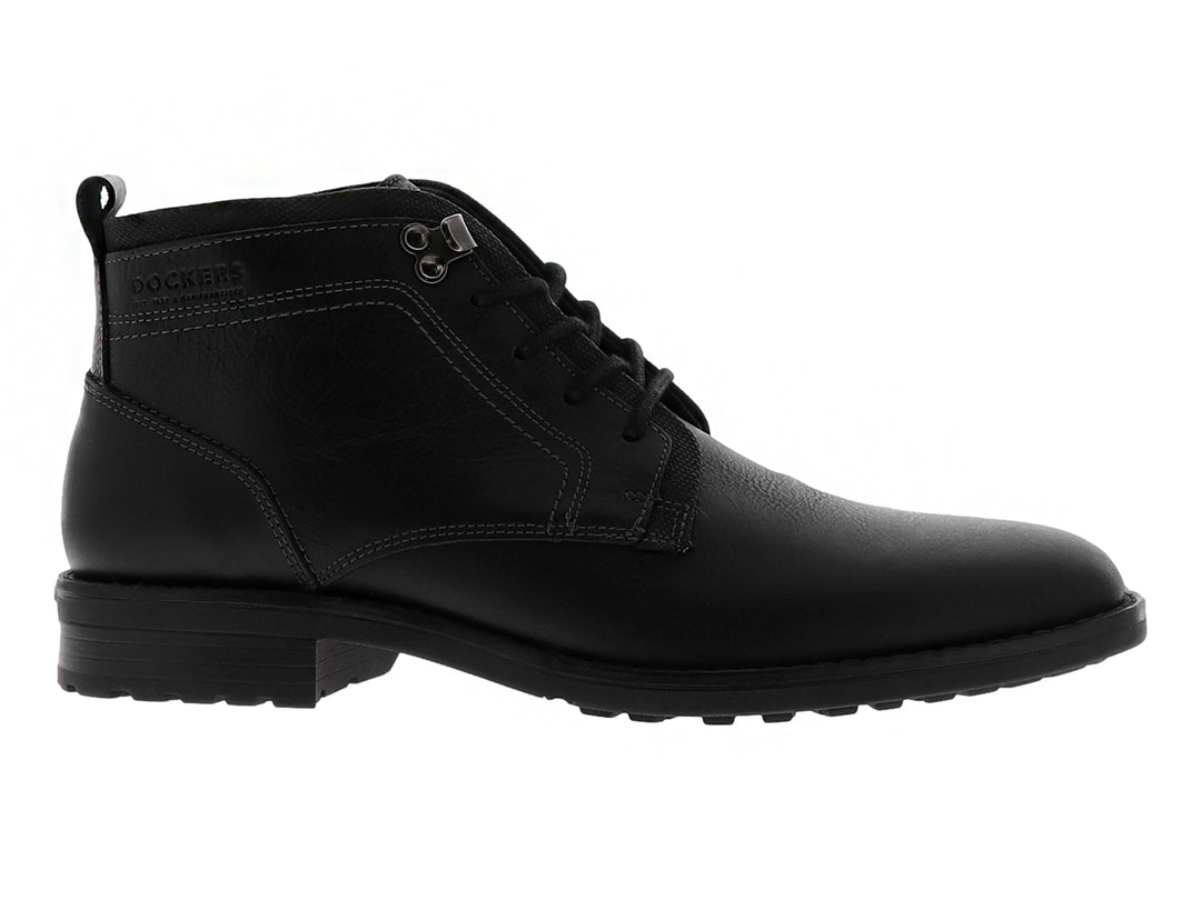 Bota casual de cuero color negro con cordones y suela negra.
