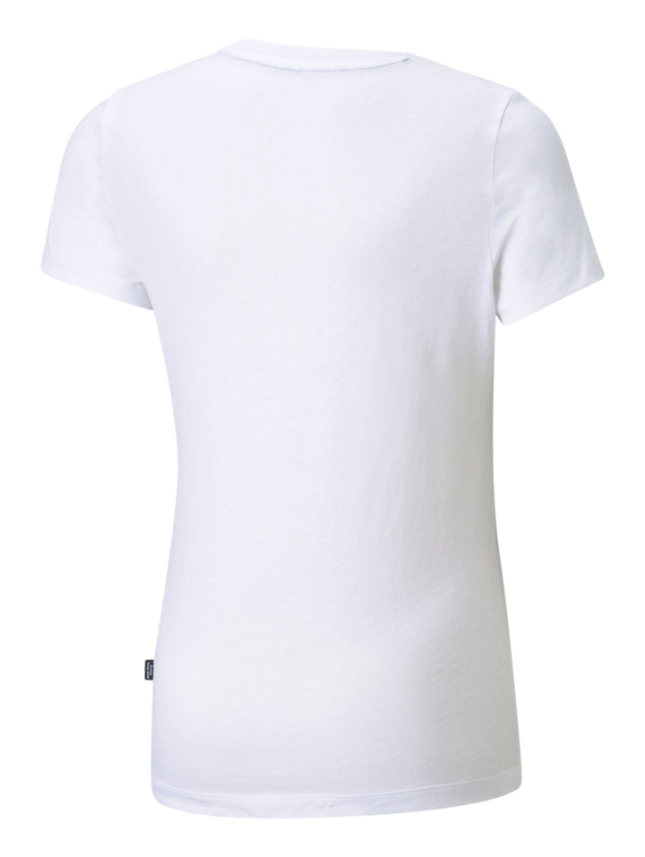 Camiseta deportiva PUMA de color blanco con logotipo frontal en color gris oscuro.