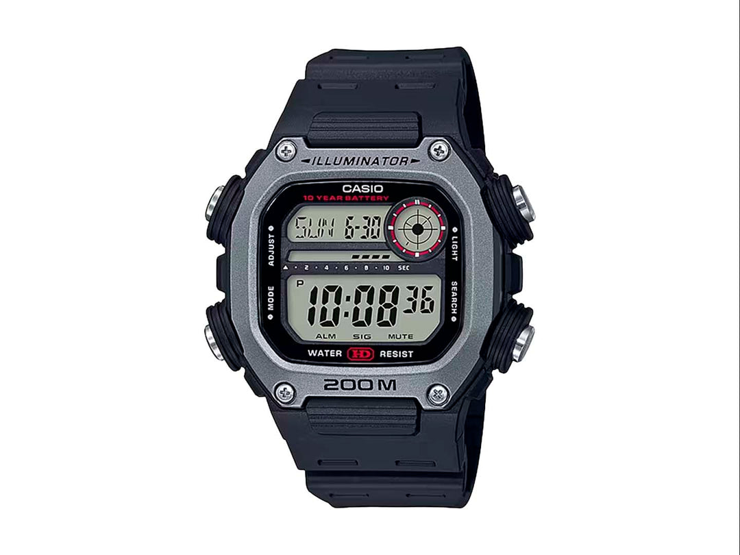 Reloj digital Casio DW-291H en color negro con bisel gris y correa de resina negra.