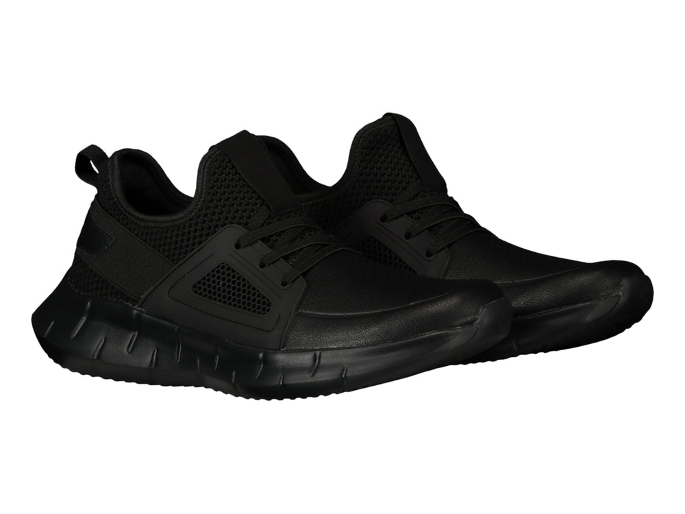 Tenis deportivos Charly color negro con detalles de malla y suela robusta.