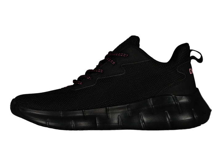 Tenis deportivos Charly color negro con detalles en rosa y suela robusta.