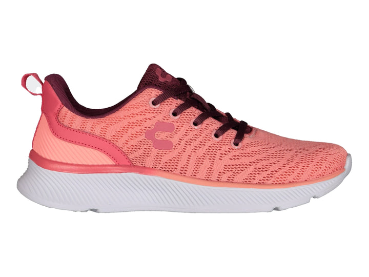 Tenis deportivos Charly color rosa con suela blanca y detalles en guinda.