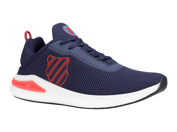 Tenis deportivos K-SWISS en color azul marino con detalles en rojo y suela blanca.
