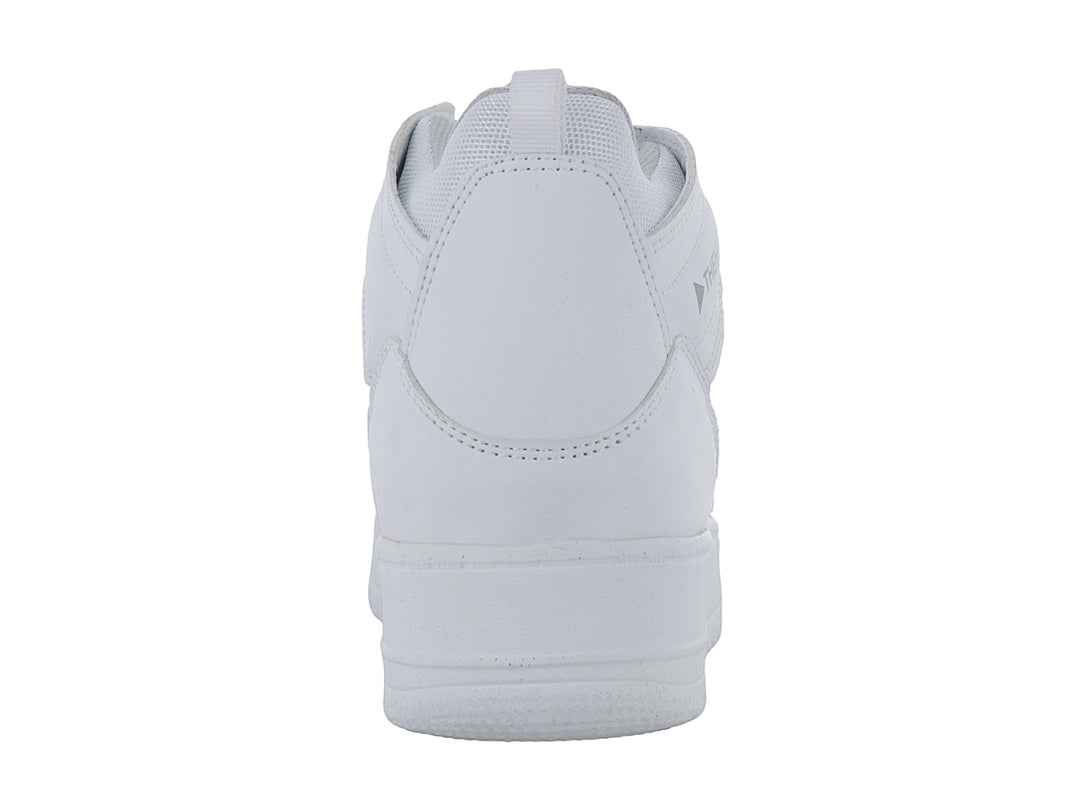 Tenis blancos de bota media marca THENTIC con suela de plataforma y acabado sintético liso.